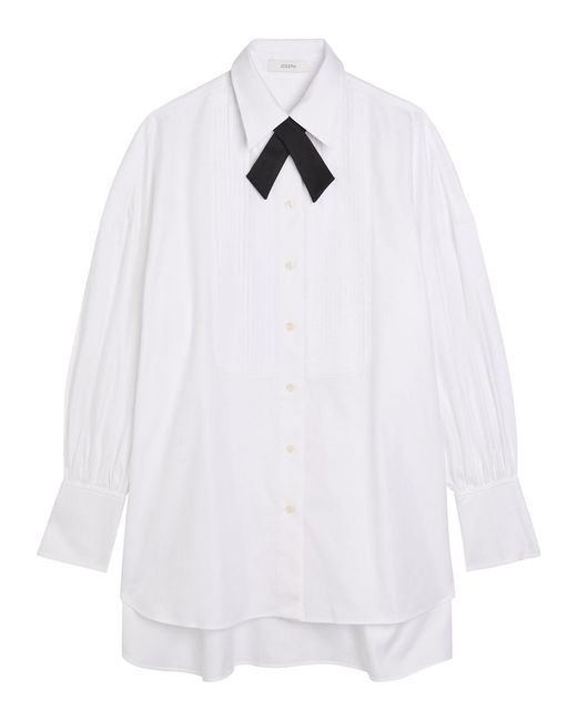 Joseph White Ferrus Contrasting-Neck Pintuck Cotton Blouse