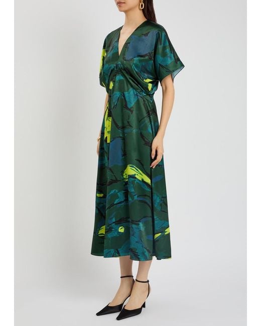 Roksanda Green Sadee Printed Satin Midi Dress
