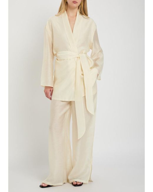 SOLAQUA Natural Giulia Embroidered Wide-Leg Trousers