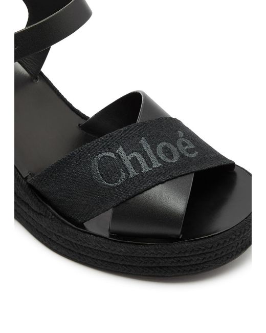Chloé Black Piia 100 Leather Wedge Espadrilles