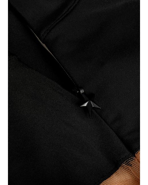 Mugler Black Panelled Jersey And Tulle Bodysuit