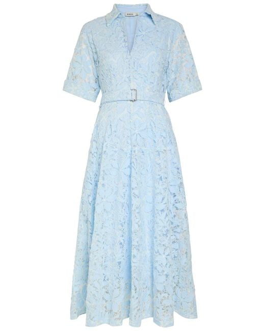 Jonathan Simkhai Blue Deanna Floral-Appliquéd Lace Midi Shirt Dress