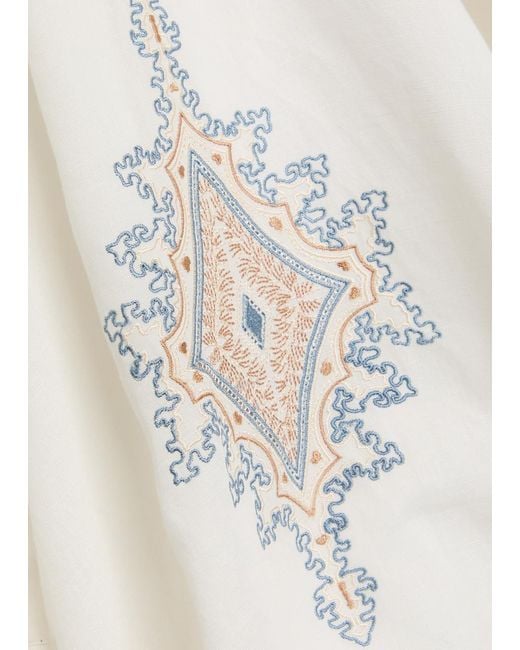 Emporio Sirenuse White Jenna Embroidered Linen-Blend Midi Kaftan Dress