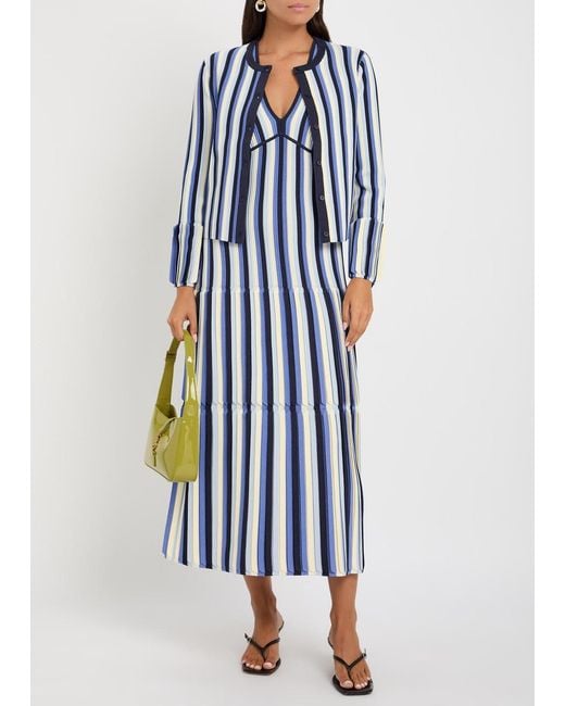 Jonathan Simkhai Blue Lianne Striped Textured Knit Midi Dress