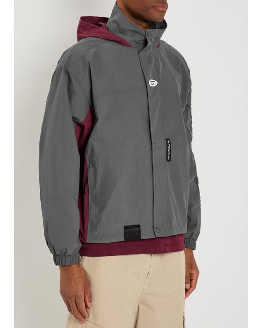 Aape Gray Colour-Block Hooded Shell Jacket for men