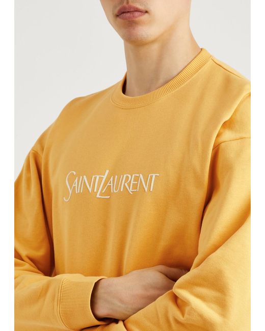 Saint Laurent Yellow Logo-Embroidered Cotton Sweatshirt for men