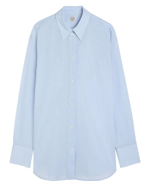 Totême Blue Cotton And Linen-Blend Shirt