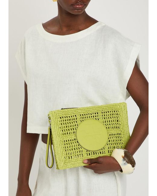Tory Burch Yellow Ella Raffia Clutch