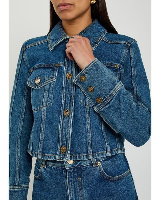Balmain Blue Cropped Denim Jacket