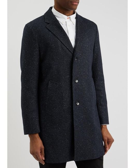 Boss Blue Hyde Layered-Effect Wool-Blend Coat for men