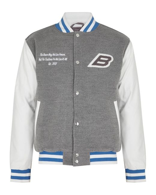 Benjart Gray Logo Panelled Jersey Varsity Jacket for men