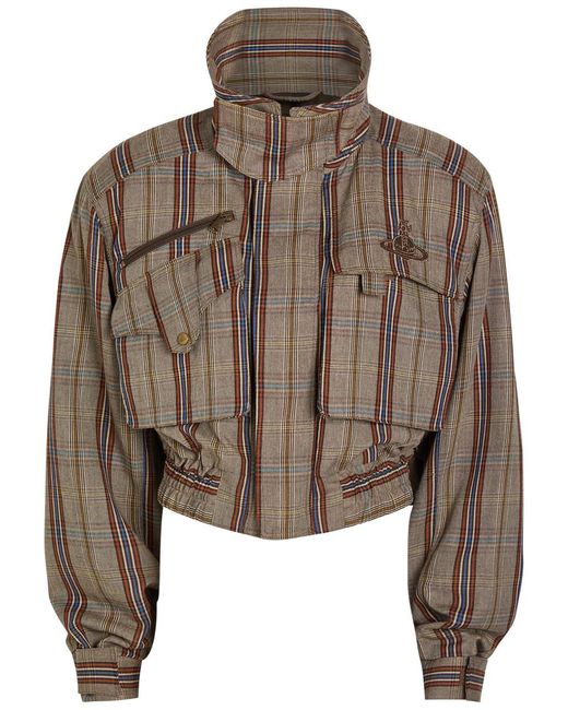 Vivienne Westwood Brown Memphis Plaid Woven Bomber Jacket