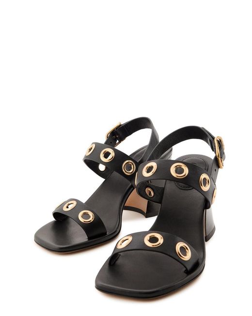 Chloé Black Janis 80 Eyelet-Embellished Leather Sandals