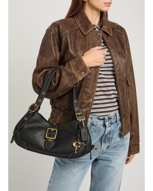 COACH Black Drifter Small Grained Leather Shoulder Bag