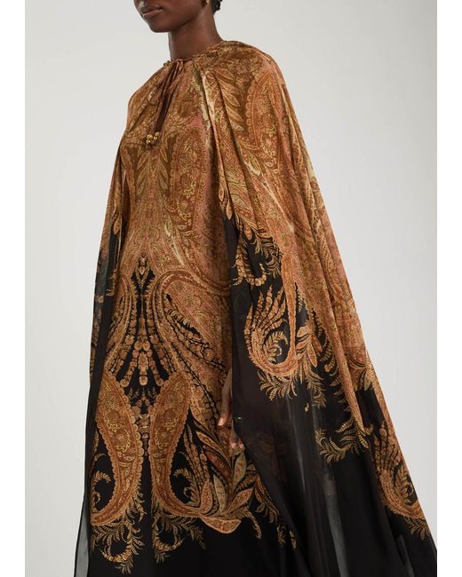 Zimmermann Multicolor Hypnotic Cape-Effect Chiffon Maxi Dress