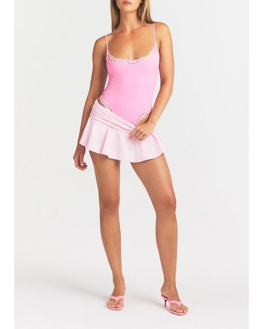 Skims Pink Lace-Trimmed Camisole Bodysuit