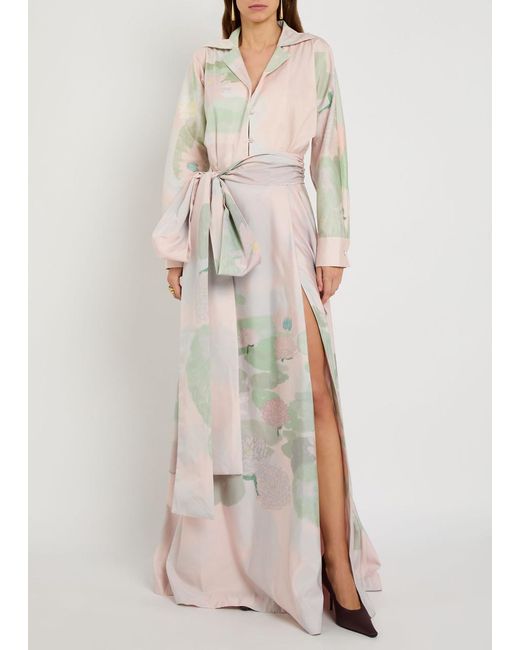 BERNADETTE Pink Beatrice Printed Stretch-Cotton Maxi Shirt Dress