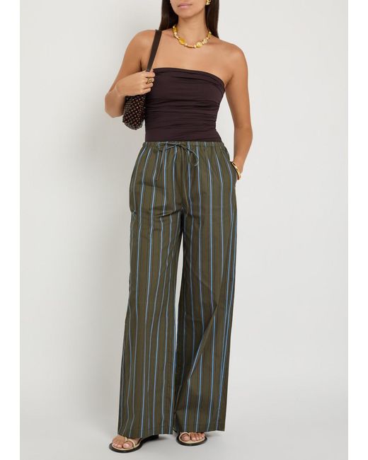 Staud Green Mateo Striped Stretch-Cotton Poplin Trousers