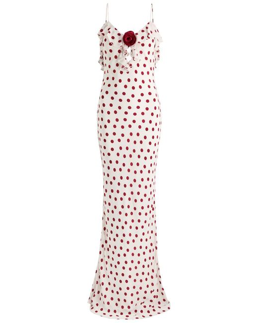 De La Vali White Esperanza Polka Dot Chiffon Maxi Dress