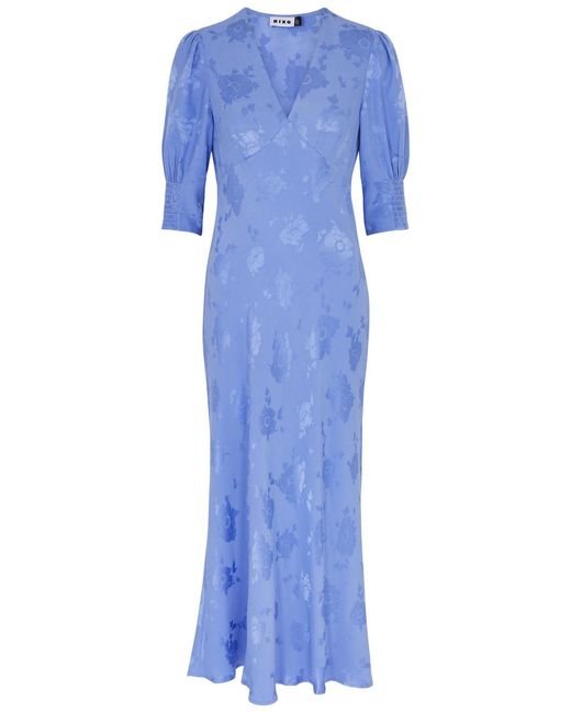 Rixo Blue Zadie Floral-jacquard Midi Dress