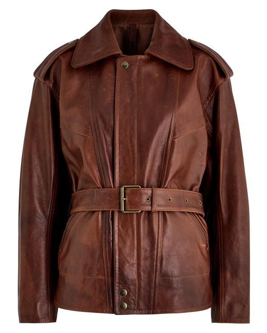 Petar Petrov Brown Superbad Distressed Belted Leather Jacket