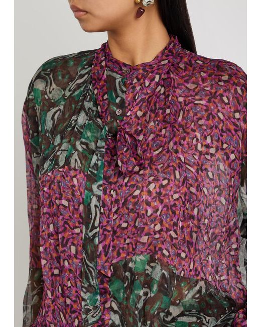 Dries Van Noten Red Cenvy Printed Silk-Georgette Blouse