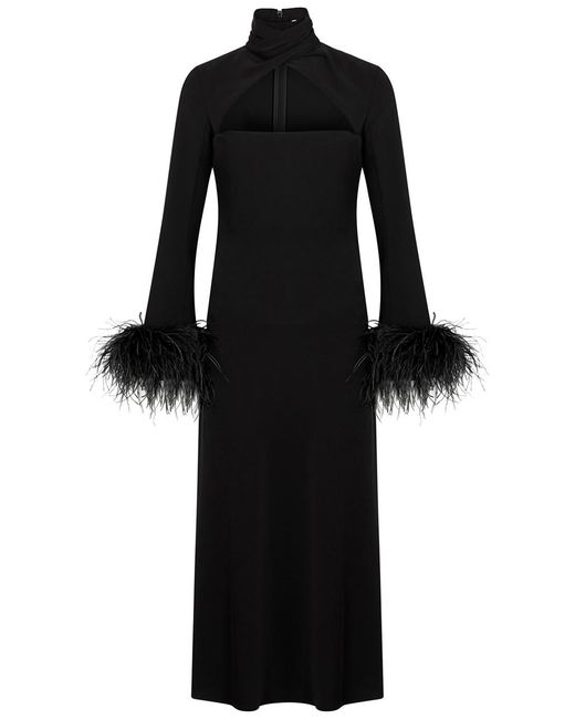 16Arlington Black Odessa Feather-Trimmed Maxi Dress