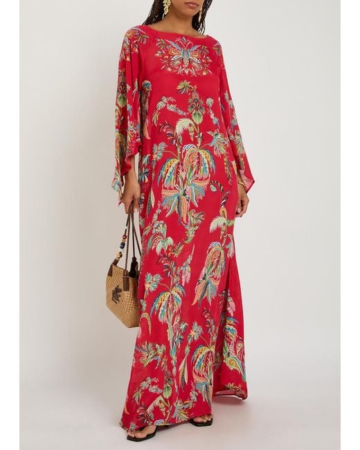 Etro Red Printed Chiffon Maxi Cover-Up Dress