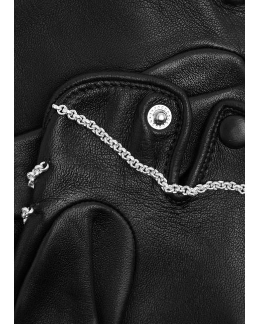 Agnelle Black Celeste Chain-Embellished Leather Gloves