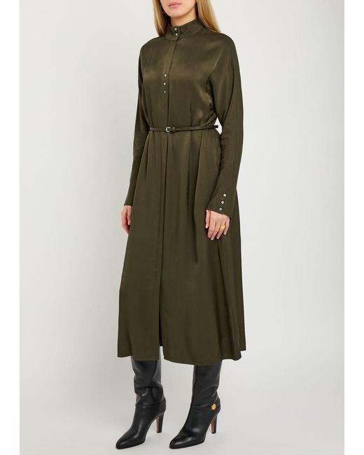green emerald velvet dress Xscape Women's Midi Satin Collared Top Dress, Olive, 4 at Amazon Women's  Clothing store