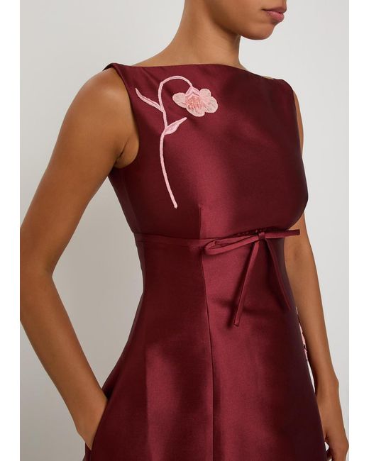 Erdem Floral-Embroidered Mikado Satin Midi Dress