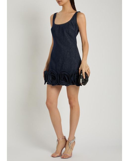 Self-Portrait Blue Floral-Appliquéd Denim Mini Dress