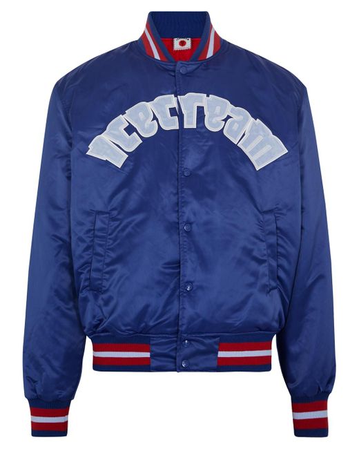 Ice Cream Blue Dropped Cone Satin Bomber Jacket for men