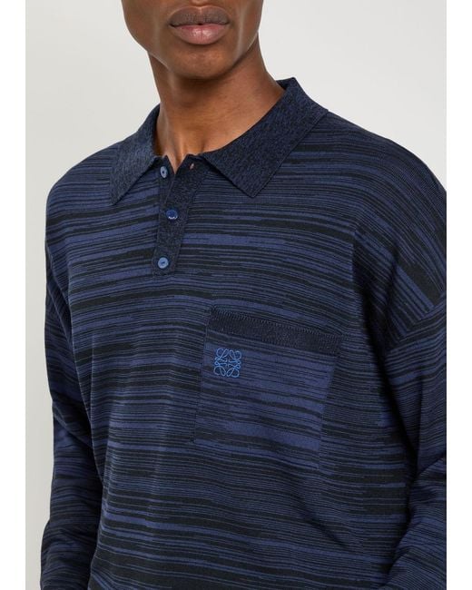 Loewe Blue Logo-Embroidered Striped Wool Polo for men