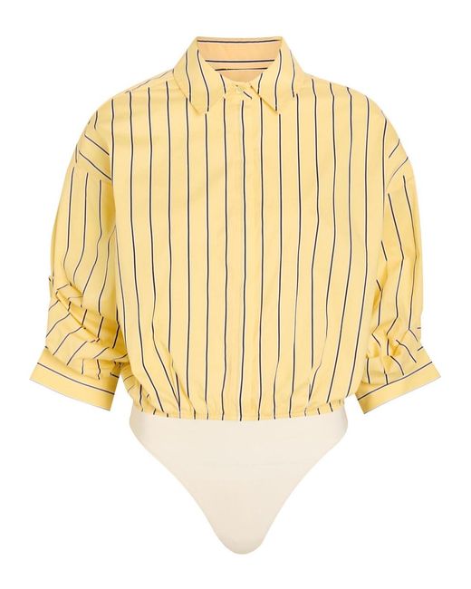 Staud Natural Traverse Striped Stretch-Cotton Poplin Shirt Bodysuit