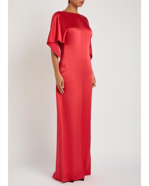 Stella McCartney Red Draped Satin-Crepe Maxi Dress