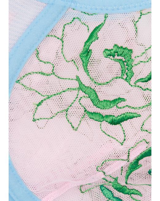 Dora Larsen Blue Rue Floral-embroidered Tulle Underwired Bra
