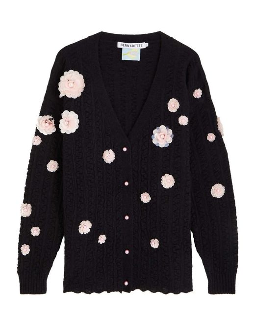 BERNADETTE Blue Cammi Floral-Embellished Wool-Blend Cardigan