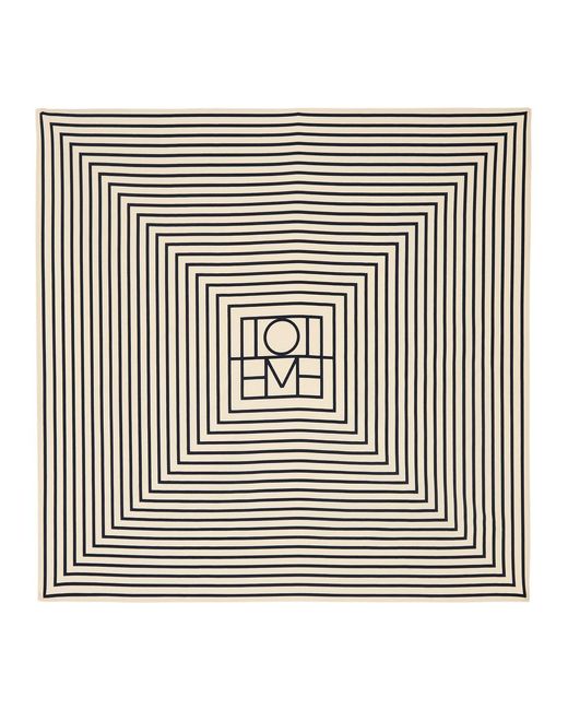 Totême  White Striped Logo-Print Silk Scarf