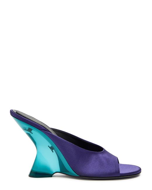 Dries Van Noten Blue 105 Satin Wedge Mules