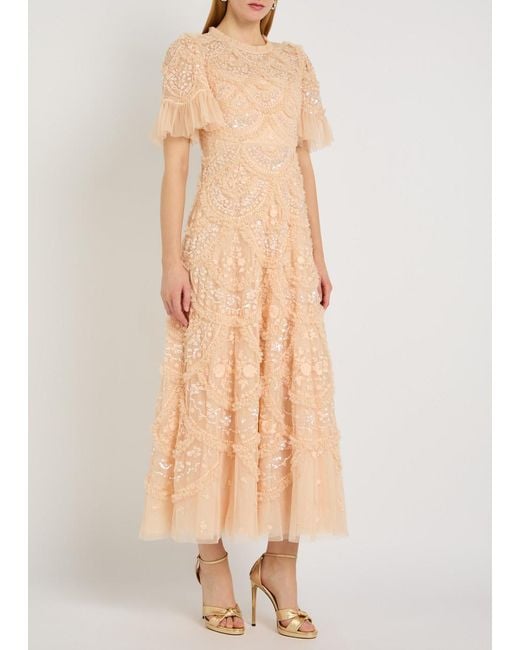 Needle & Thread Natural Carmen Ruffled Tulle Gown