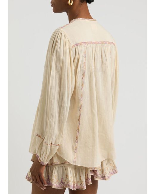 Isabel Marant Natural Silekia Embroidered Cotton-Voile Blouse