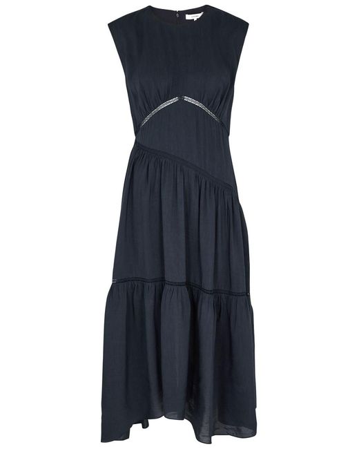 FRAME Blue Lace-panelled Seersucker Midi Dress