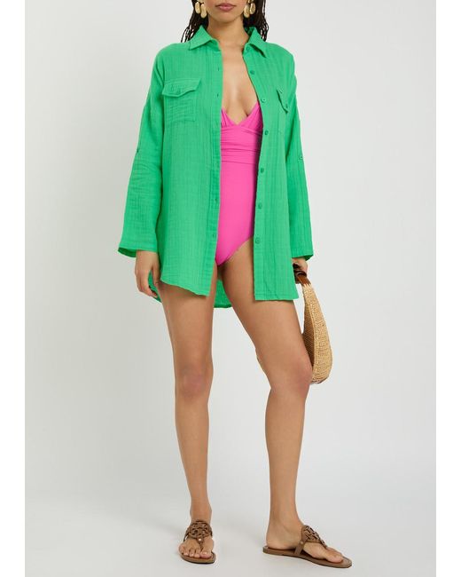 Melissa Odabash Green Elena Cotton Gauze Cover-Up Shirt