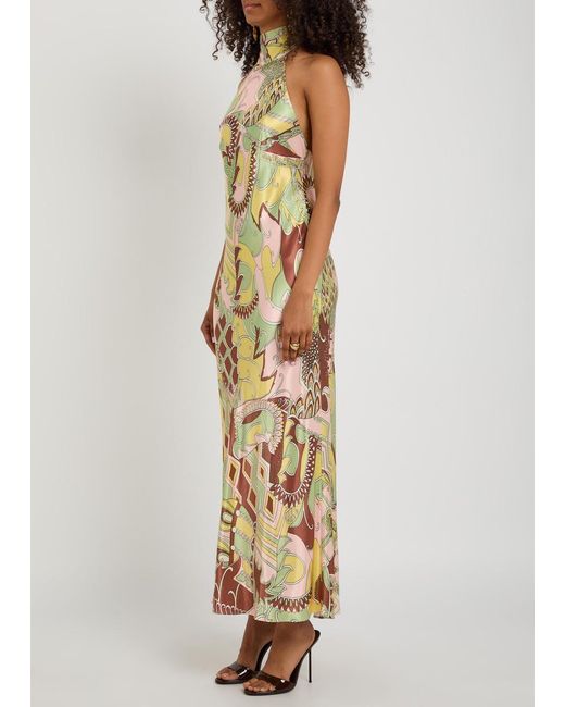 Rixo Metallic Maura Printed Satin Midi Dress