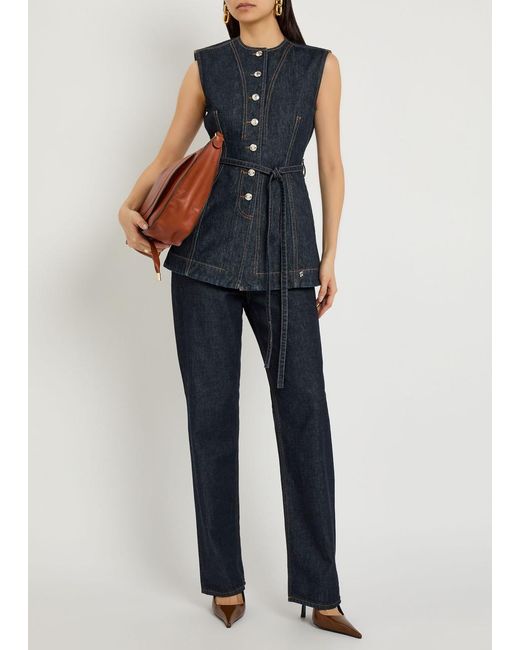 Sportmax Blue Belted Denim Waistcoat Top