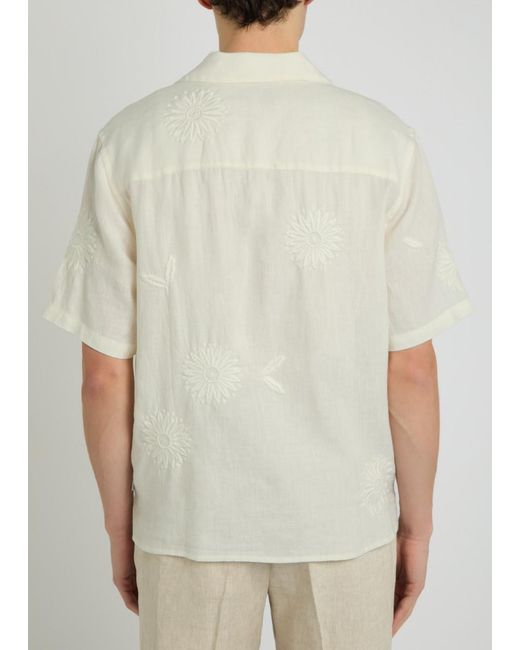 Wax London White Didcot Floral-Embroidered Linen Shirt for men