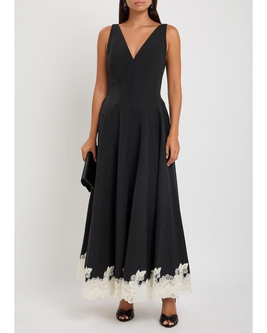 Jonathan Simkhai Black Mira Lace-Trim Cotton-Blend Faille Maxi Dress