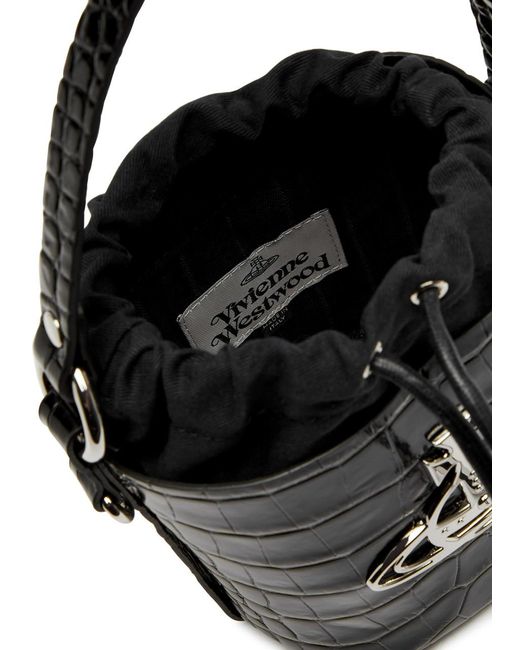 Vivienne Westwood Black Daisy Crocodile-effect Leather Bucket Bag