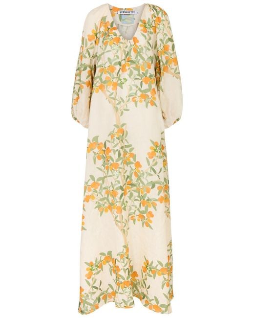 BERNADETTE Metallic Georgio Floral-Print Linen Gown